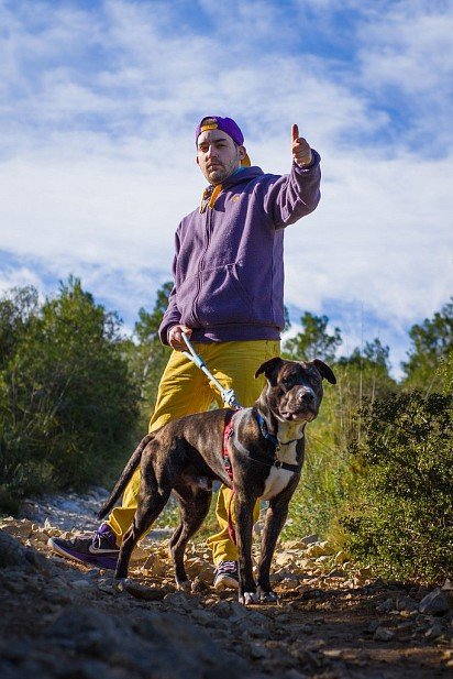 Amstaff with owner